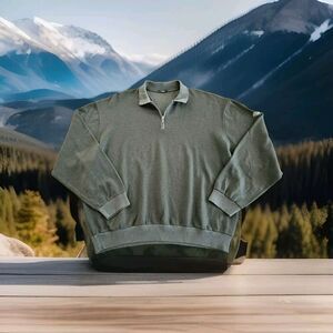 Marbas Men's 1/4 Zip Pullover Sweater Size XL Green Wool Blend